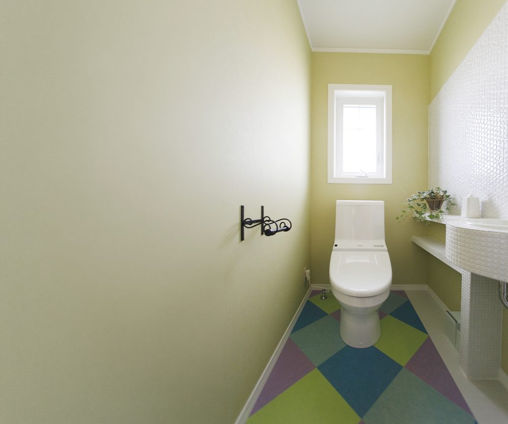 色と柄のフロアタイルを使ったトイレのイメージ